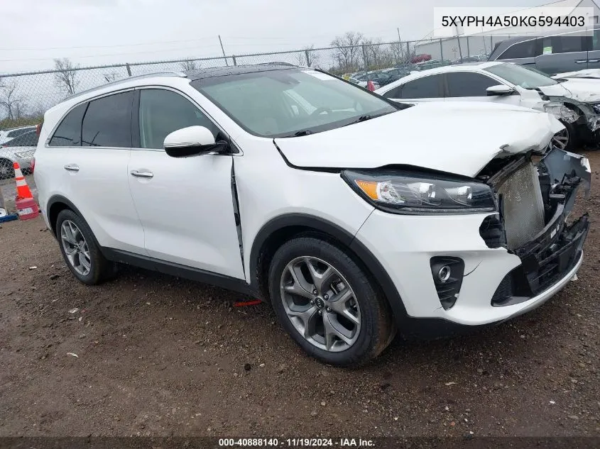 2019 Kia Sorento 3.3L Ex Sport VIN: 5XYPH4A50KG594403 Lot: 40888140