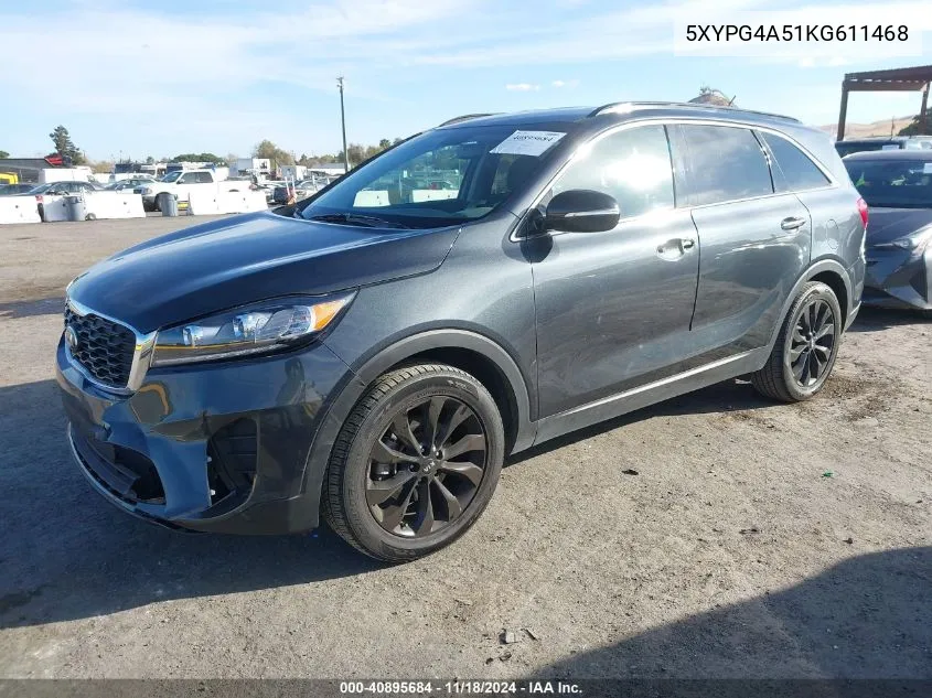 2019 Kia Sorento 3.3L S VIN: 5XYPG4A51KG611468 Lot: 40895684