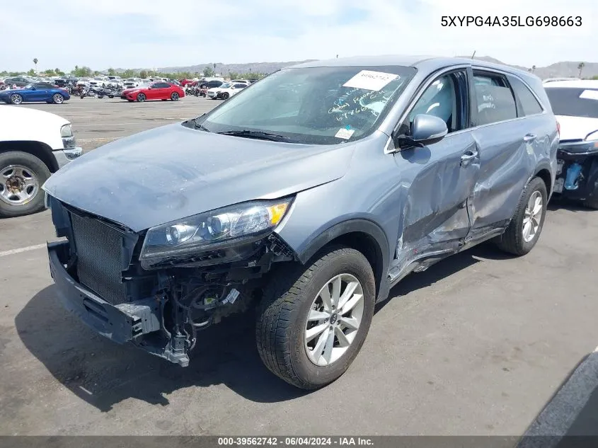 2020 Kia Sorento 2.4L L VIN: 5XYPG4A35LG698663 Lot: 39562742