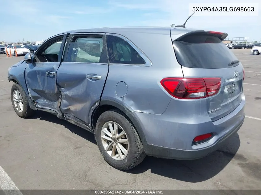 2020 Kia Sorento 2.4L L VIN: 5XYPG4A35LG698663 Lot: 39562742