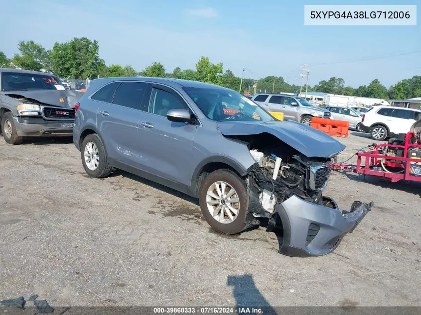 2020 Kia Sorento 2.4L L VIN: 5XYPG4A38LG712006 Lot: 39860333