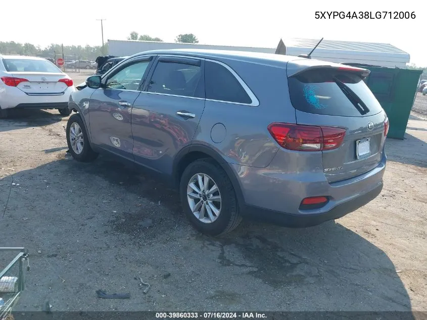 2020 Kia Sorento 2.4L L VIN: 5XYPG4A38LG712006 Lot: 39860333