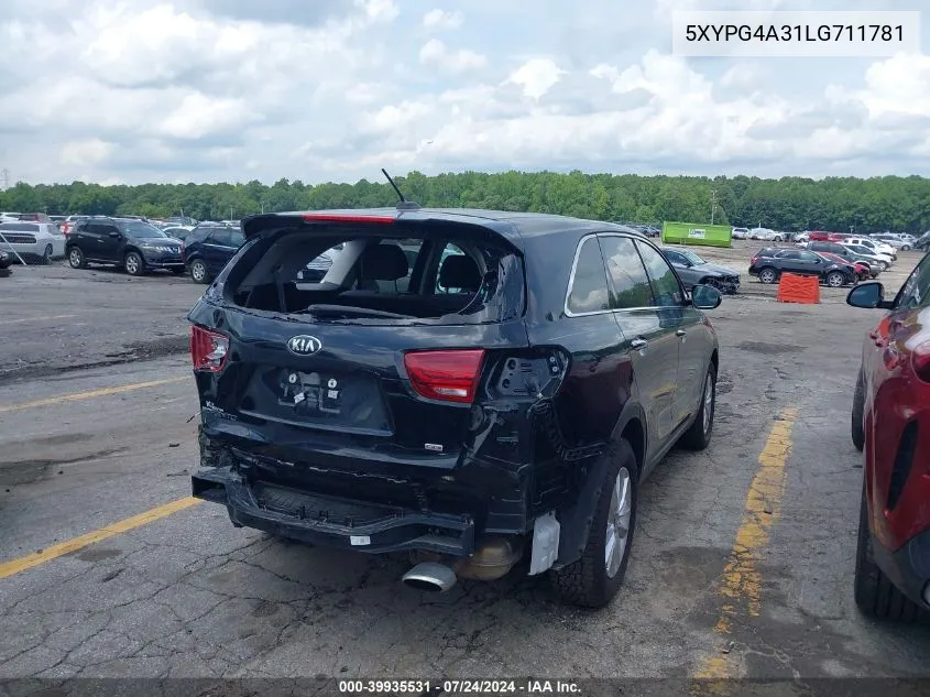 2020 Kia Sorento 2.4L L VIN: 5XYPG4A31LG711781 Lot: 39935531