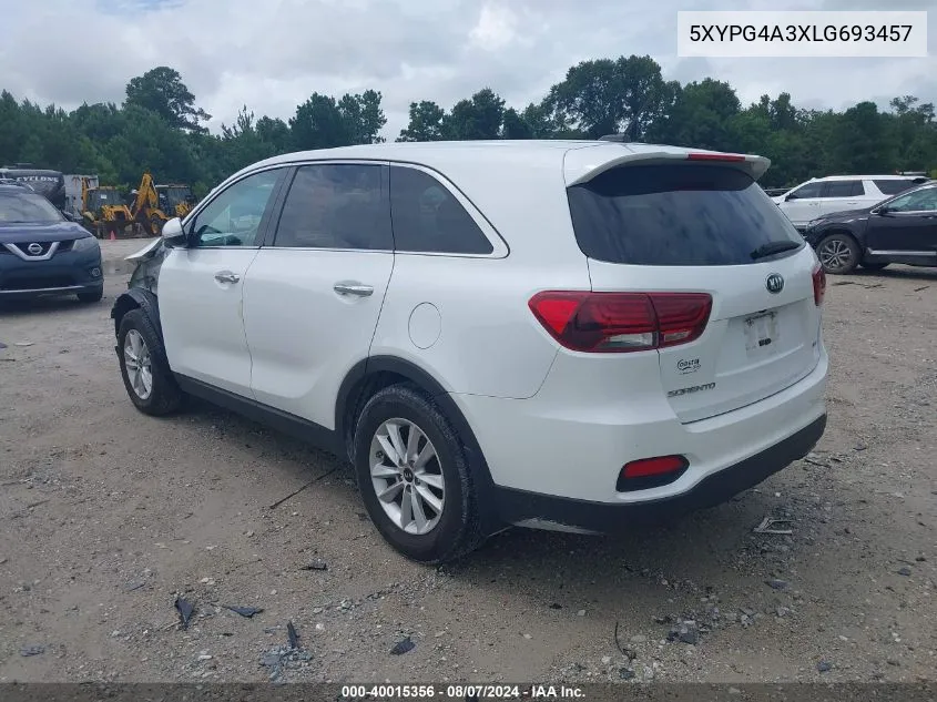 2020 Kia Sorento 2.4L L VIN: 5XYPG4A3XLG693457 Lot: 40015356