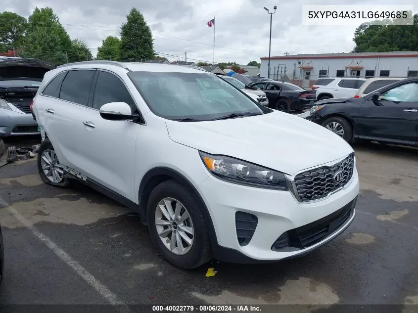 2020 Kia Sorento 2.4L Lx VIN: 5XYPG4A31LG649685 Lot: 40022779