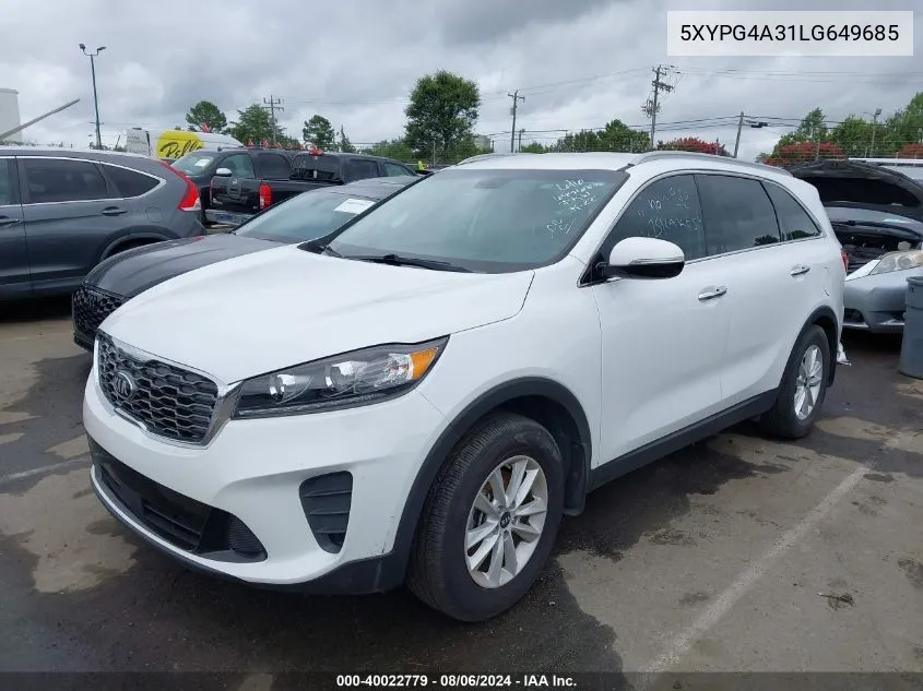 2020 Kia Sorento 2.4L Lx VIN: 5XYPG4A31LG649685 Lot: 40022779