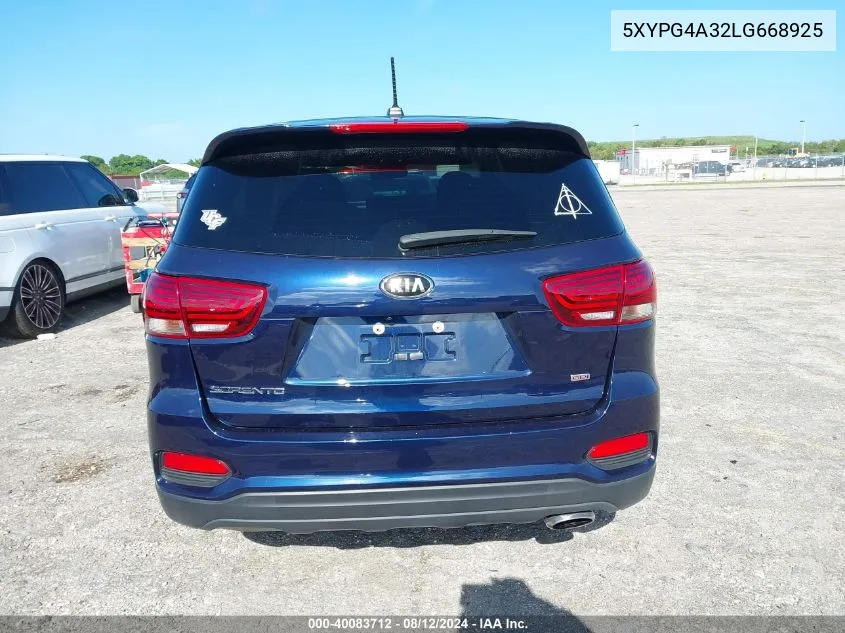 2020 Kia Sorento 2.4L Lx VIN: 5XYPG4A32LG668925 Lot: 40083712