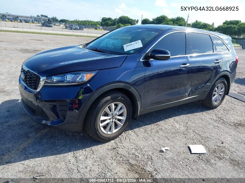 2020 Kia Sorento 2.4L Lx VIN: 5XYPG4A32LG668925 Lot: 40083712