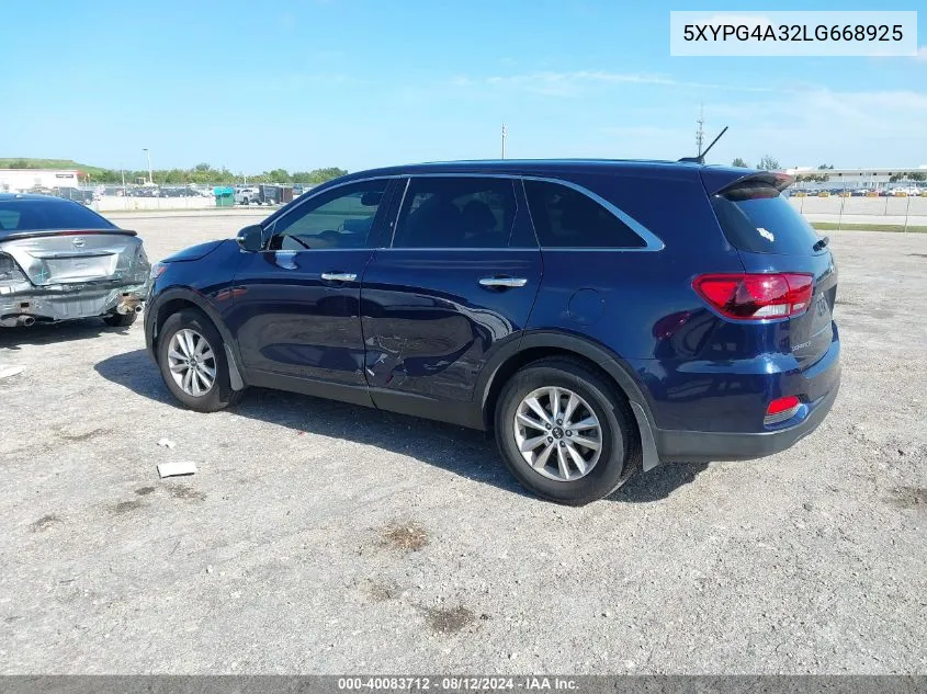 2020 Kia Sorento 2.4L Lx VIN: 5XYPG4A32LG668925 Lot: 40083712