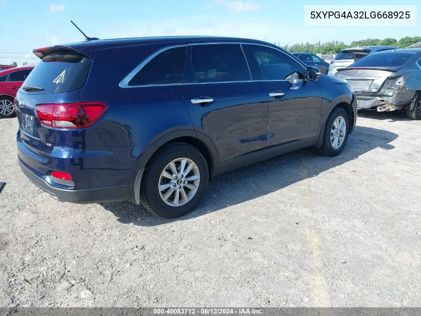 2020 Kia Sorento 2.4L Lx VIN: 5XYPG4A32LG668925 Lot: 40083712