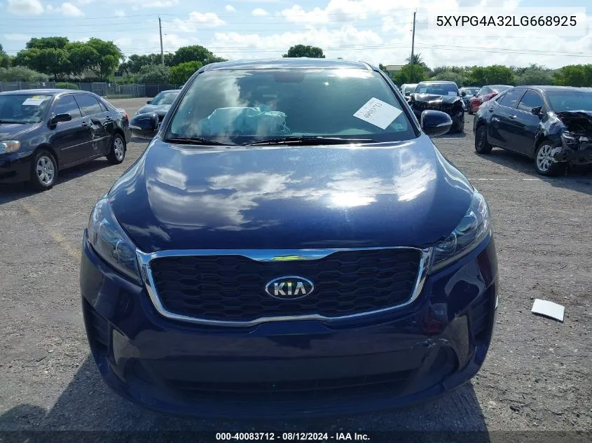 2020 Kia Sorento 2.4L Lx VIN: 5XYPG4A32LG668925 Lot: 40083712