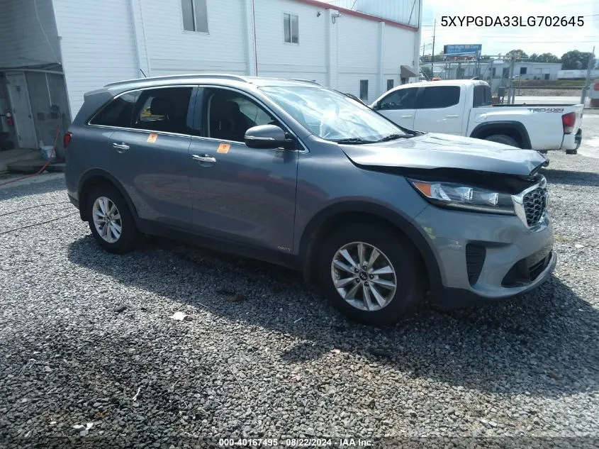 2020 Kia Sorento 2.4L Lx VIN: 5XYPGDA33LG702645 Lot: 40167495