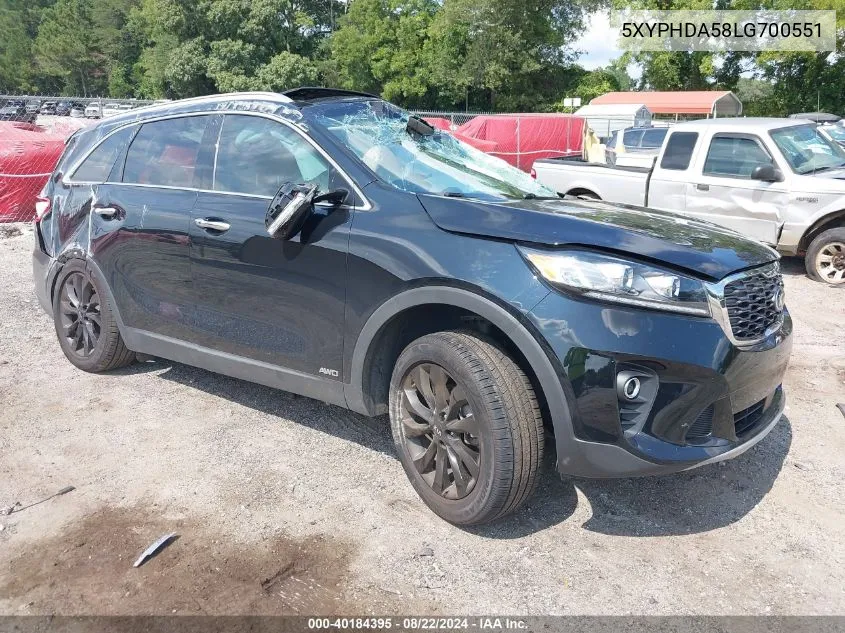 2020 Kia Sorento 3.3L Ex VIN: 5XYPHDA58LG700551 Lot: 40184395