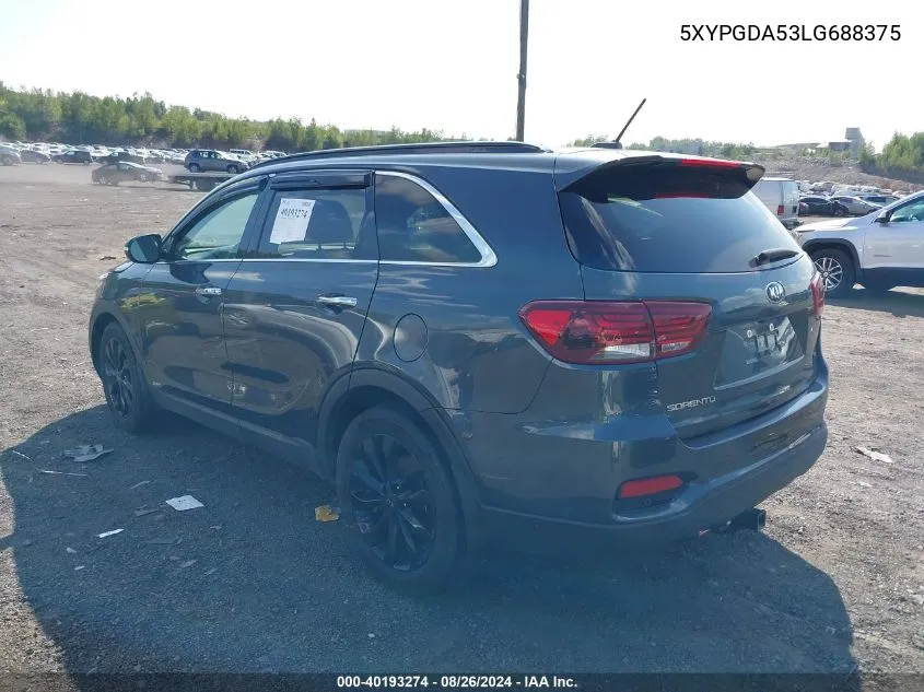 2020 Kia Sorento 3.3L S VIN: 5XYPGDA53LG688375 Lot: 40193274