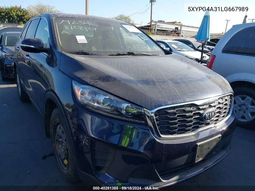 2020 Kia Sorento 2.4L Lx VIN: 5XYPG4A31LG667989 Lot: 40281385