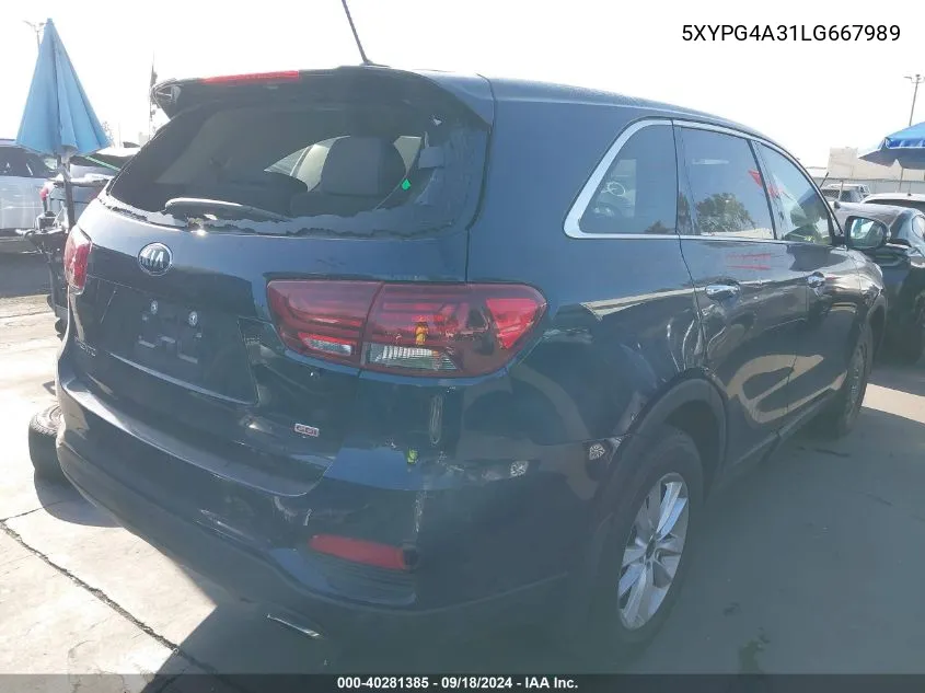 2020 Kia Sorento 2.4L Lx VIN: 5XYPG4A31LG667989 Lot: 40281385