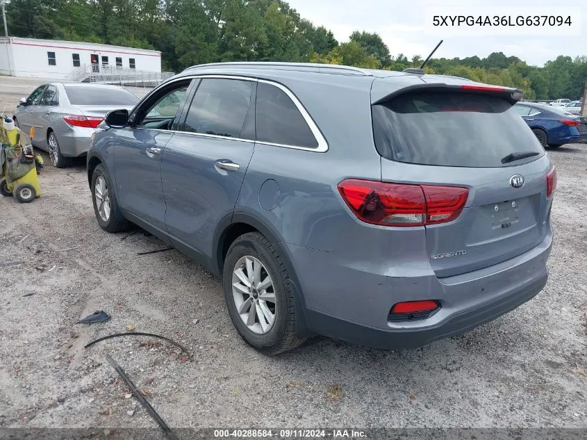 2020 Kia Sorento 2.4L Lx VIN: 5XYPG4A36LG637094 Lot: 40288584