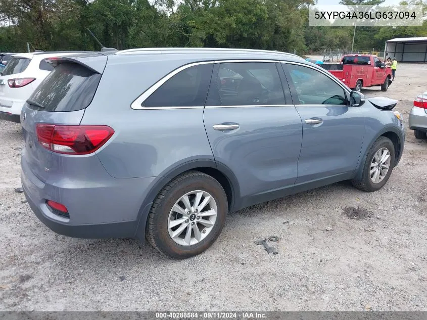 2020 Kia Sorento 2.4L Lx VIN: 5XYPG4A36LG637094 Lot: 40288584