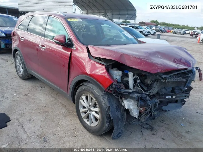 2020 Kia Sorento L/Lx VIN: 5XYPG4A33LG681781 Lot: 40316071