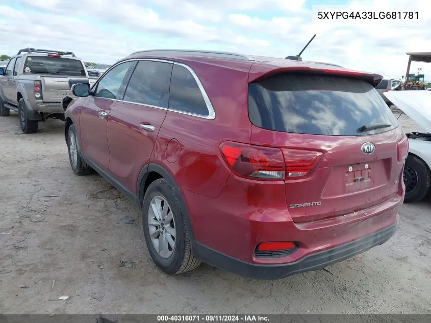 2020 Kia Sorento L/Lx VIN: 5XYPG4A33LG681781 Lot: 40316071