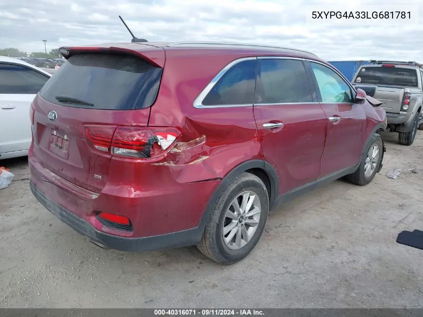 2020 Kia Sorento L/Lx VIN: 5XYPG4A33LG681781 Lot: 40316071