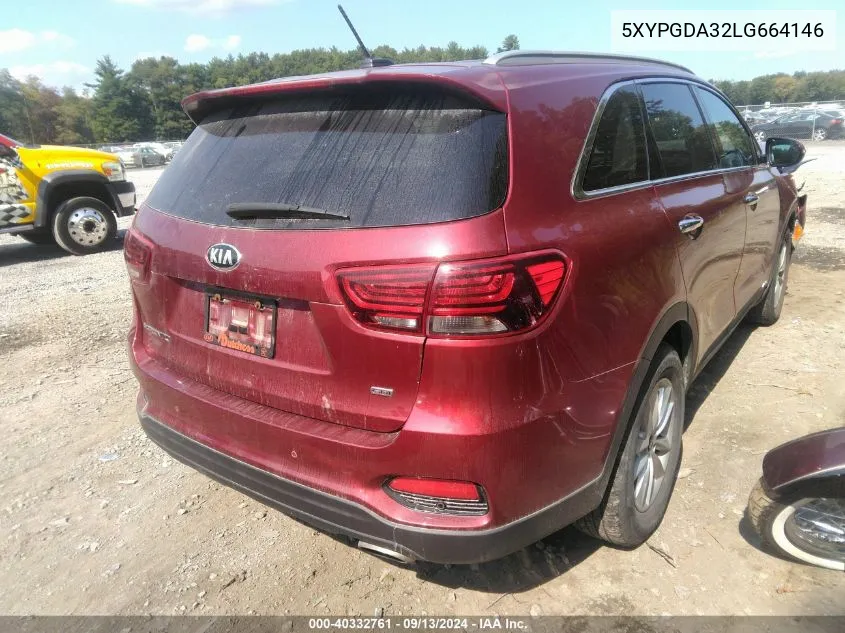 2020 Kia Sorento 2.4L Lx VIN: 5XYPGDA32LG664146 Lot: 40332761