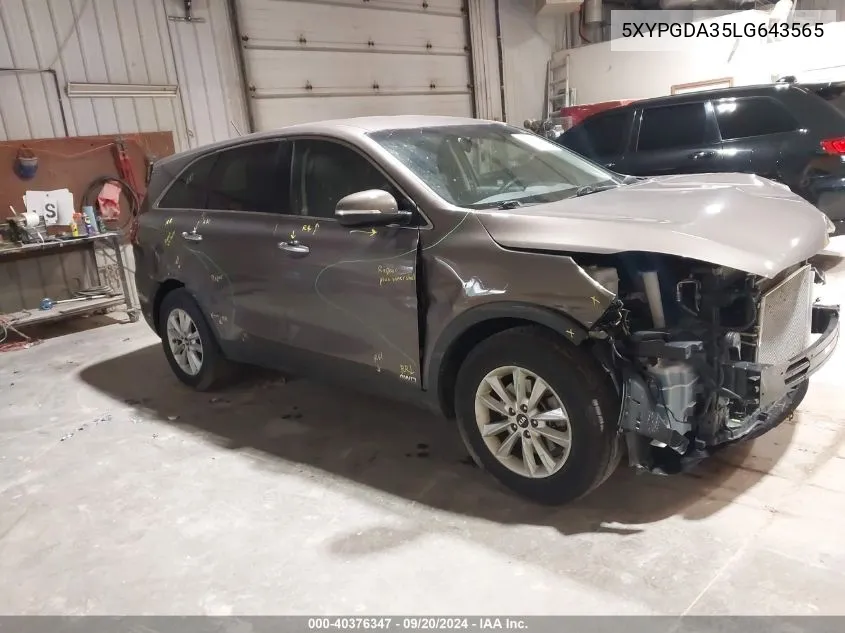 2020 Kia Sorento 2.4L Lx VIN: 5XYPGDA35LG643565 Lot: 40376347