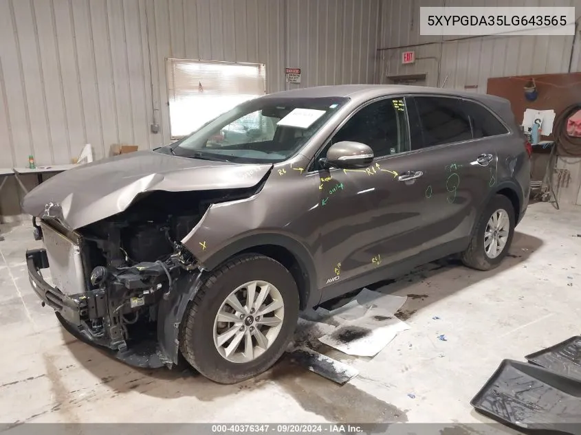 2020 Kia Sorento 2.4L Lx VIN: 5XYPGDA35LG643565 Lot: 40376347