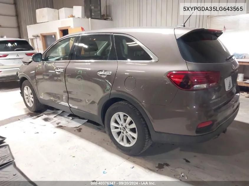 2020 Kia Sorento 2.4L Lx VIN: 5XYPGDA35LG643565 Lot: 40376347