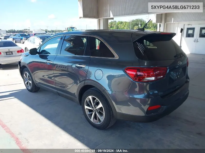 2020 Kia Sorento 3.3L Lx VIN: 5XYPG4A58LG671233 Lot: 40384769