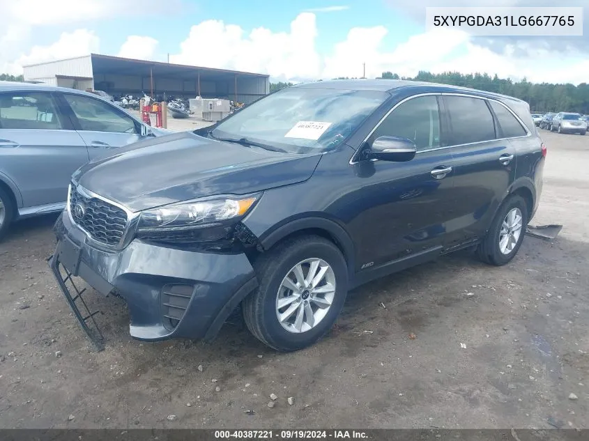 2020 Kia Sorento 2.4L Lx VIN: 5XYPGDA31LG667765 Lot: 40387221