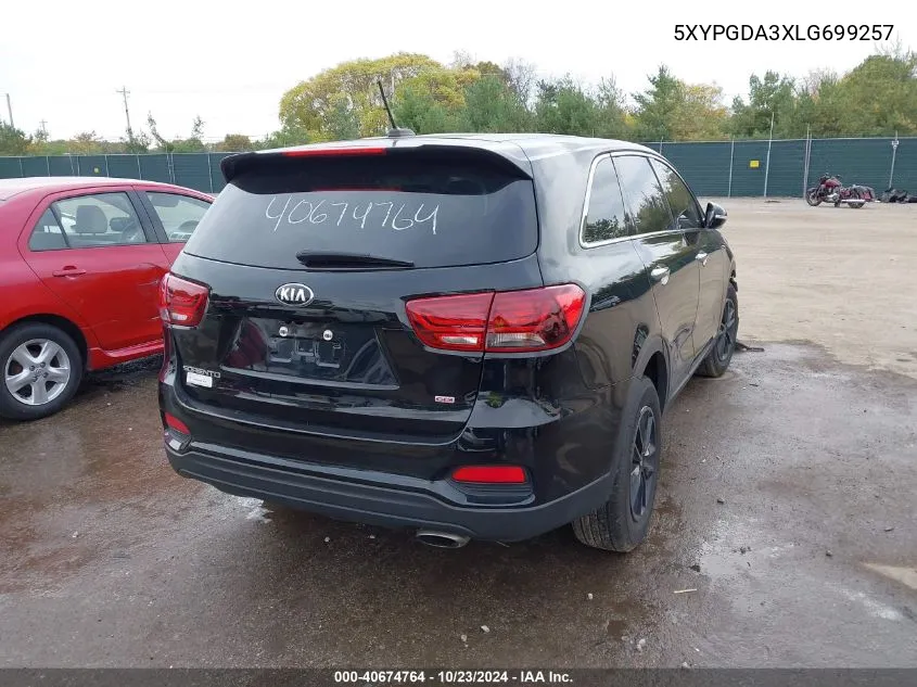 2020 Kia Sorento 2.4L Lx VIN: 5XYPGDA3XLG699257 Lot: 40674764