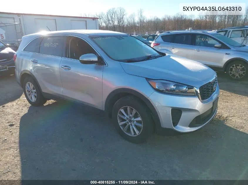 2020 Kia Sorento 2.4L Lx VIN: 5XYPG4A35LG643310 Lot: 40815255