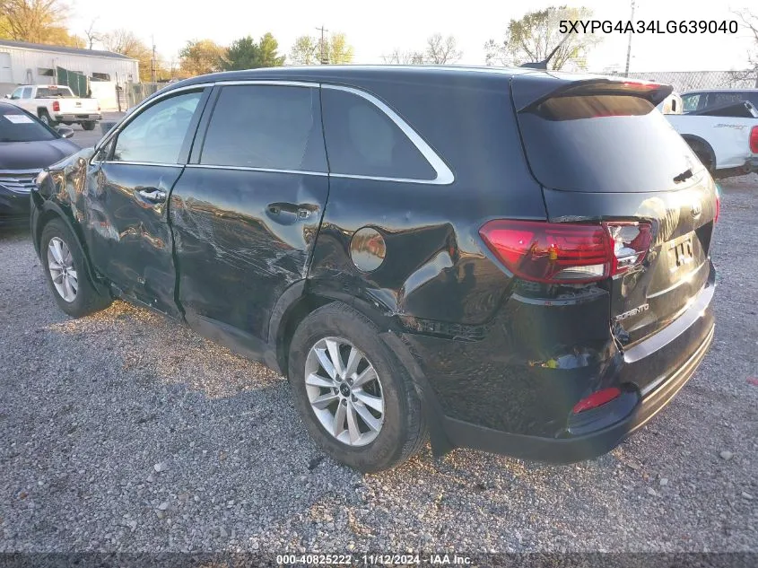 2020 Kia Sorento 2.4L Lx VIN: 5XYPG4A34LG639040 Lot: 40825222