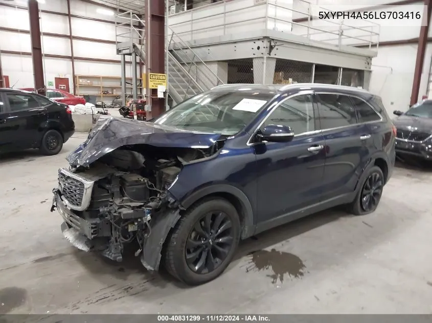 2020 Kia Sorento 3.3L Ex VIN: 5XYPH4A56LG703416 Lot: 40831299