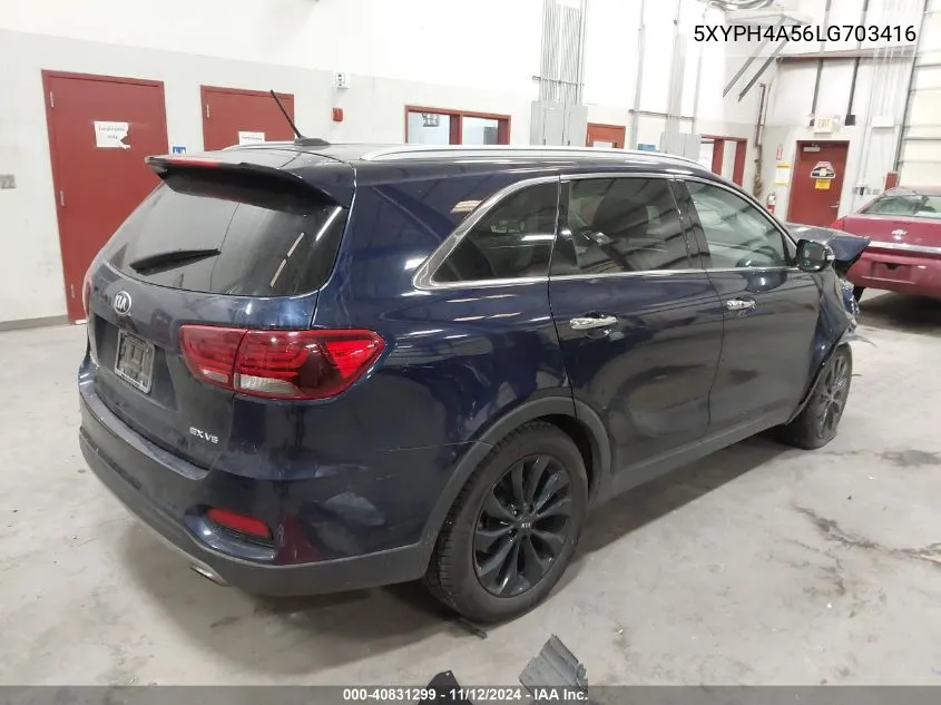 2020 Kia Sorento 3.3L Ex VIN: 5XYPH4A56LG703416 Lot: 40831299