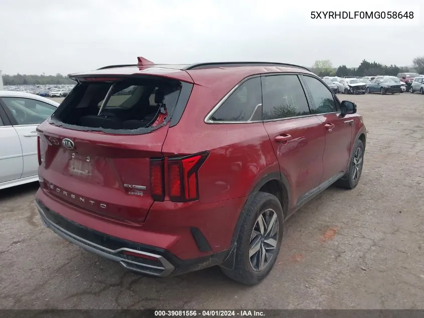 2021 Kia Sorento Ex VIN: 5XYRHDLF0MG058648 Lot: 39081556