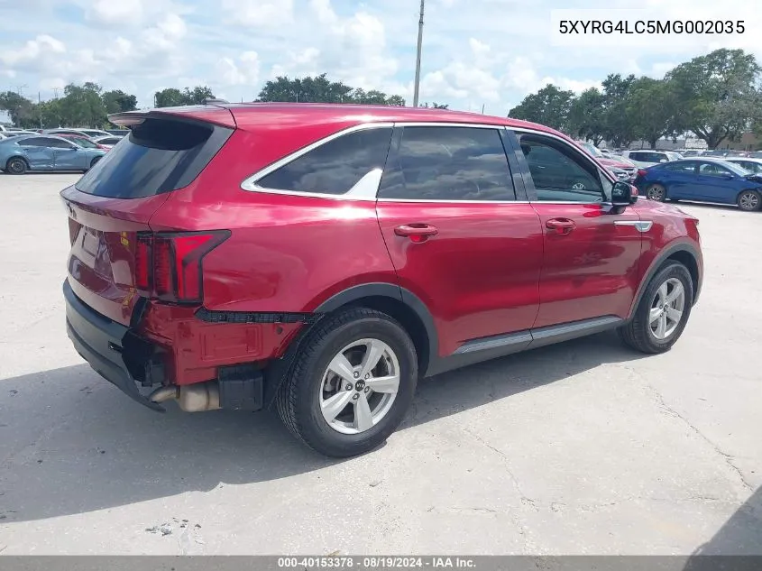 5XYRG4LC5MG002035 2021 Kia Sorento Lx