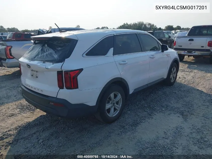 2021 Kia Sorento Lx VIN: 5XYRG4LC5MG017201 Lot: 40589765