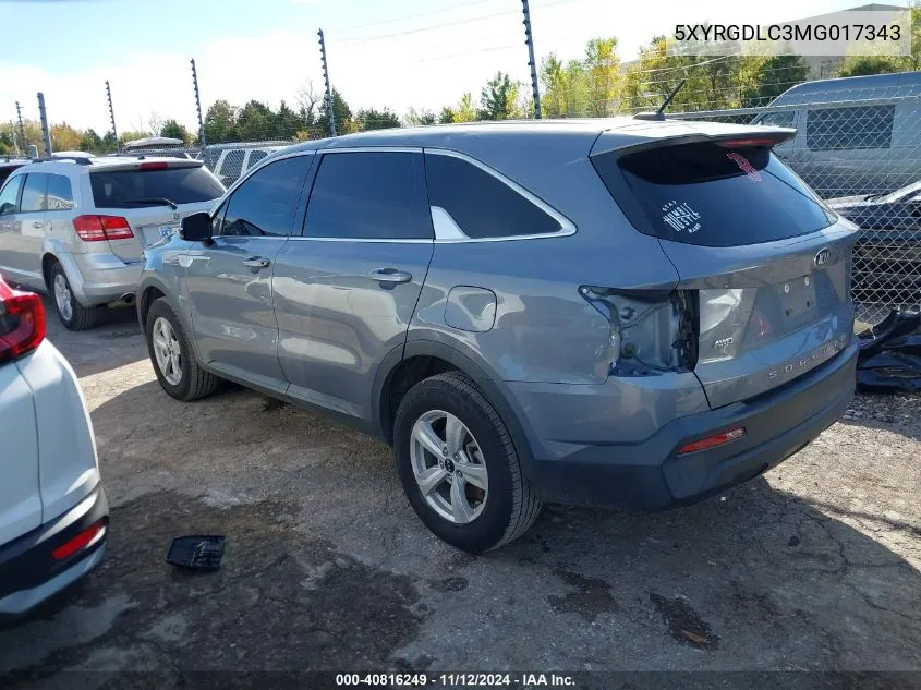 2021 Kia Sorento Lx VIN: 5XYRGDLC3MG017343 Lot: 40816249