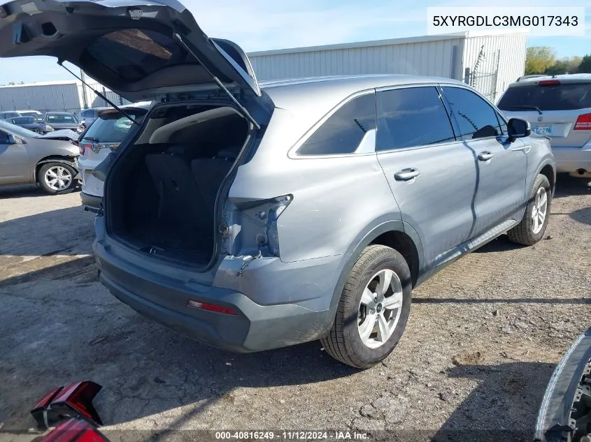 2021 Kia Sorento Lx VIN: 5XYRGDLC3MG017343 Lot: 40816249