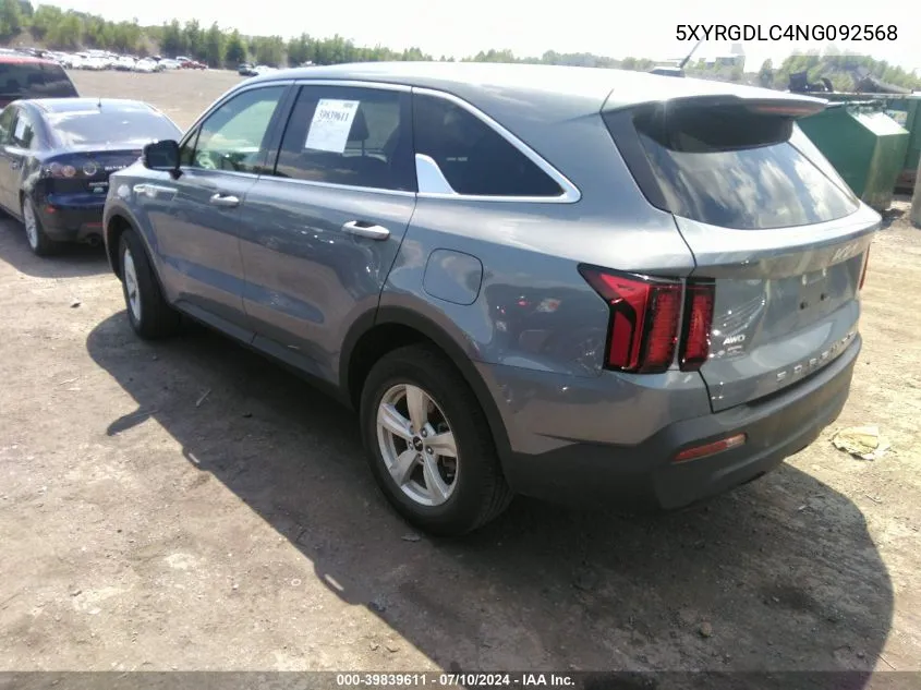 2022 Kia Sorento Lx VIN: 5XYRGDLC4NG092568 Lot: 39839611