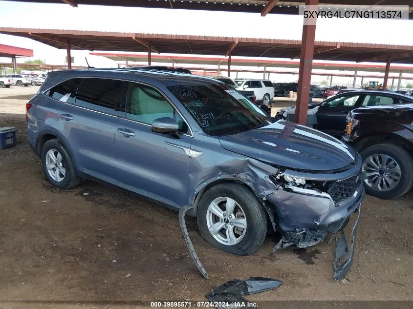 2022 Kia Sorento Lx VIN: 5XYRG4LC7NG113574 Lot: 39895571