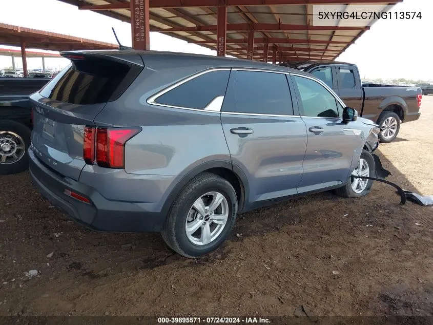 2022 Kia Sorento Lx VIN: 5XYRG4LC7NG113574 Lot: 39895571