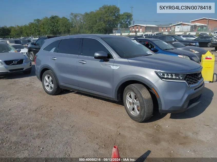 2022 Kia Sorento Lx VIN: 5XYRG4LC3NG078418 Lot: 40058216