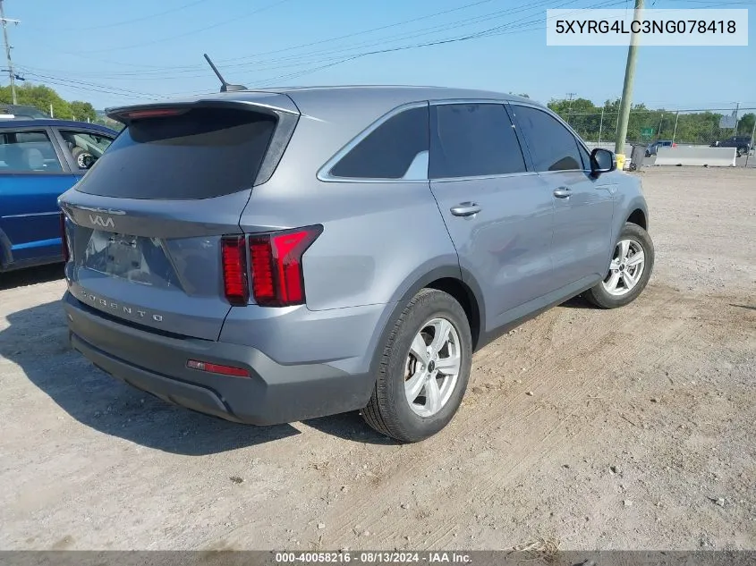 2022 Kia Sorento Lx VIN: 5XYRG4LC3NG078418 Lot: 40058216