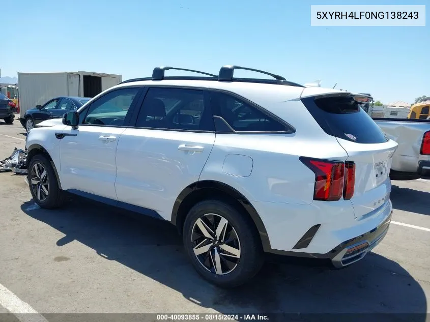 2022 Kia Sorento Ex VIN: 5XYRH4LF0NG138243 Lot: 40093855