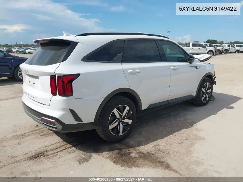 2022 Kia Sorento S VIN: 5XYRL4LC5NG149422 Lot: 40200280