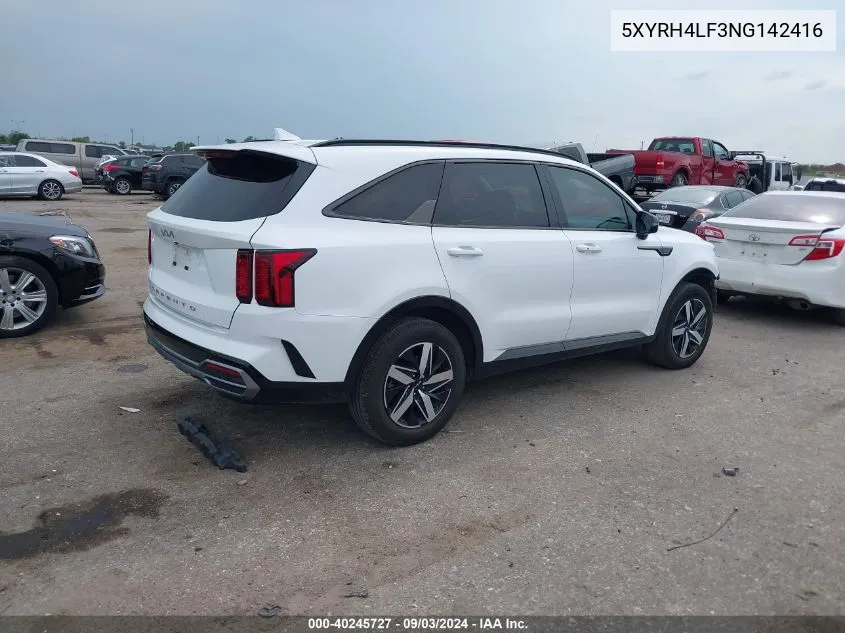 2022 Kia Sorento Ex VIN: 5XYRH4LF3NG142416 Lot: 40245727