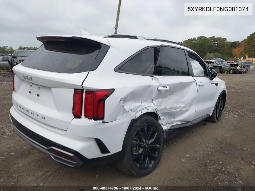 2022 Kia Sorento Sx/Sxp VIN: 5XYRKDLF0NG081074 Lot: 40374796